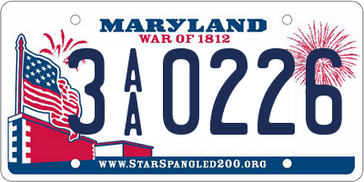 MD license plate 3AA0226