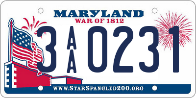 MD license plate 3AA0231