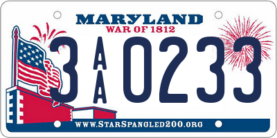 MD license plate 3AA0233