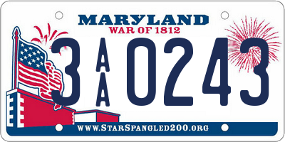 MD license plate 3AA0243