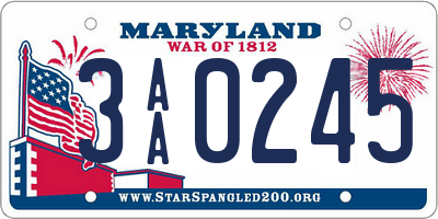 MD license plate 3AA0245