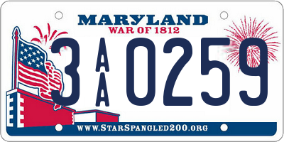 MD license plate 3AA0259