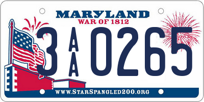 MD license plate 3AA0265