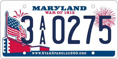 MD license plate 3AA0275