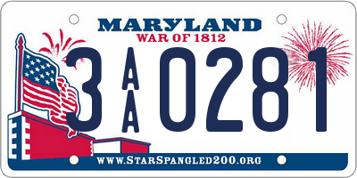 MD license plate 3AA0281