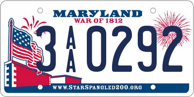 MD license plate 3AA0292