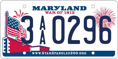 MD license plate 3AA0296