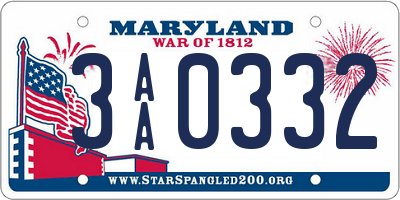 MD license plate 3AA0332