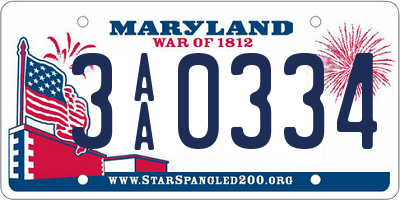 MD license plate 3AA0334