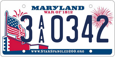 MD license plate 3AA0342