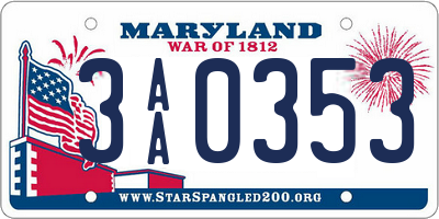 MD license plate 3AA0353