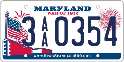 MD license plate 3AA0354