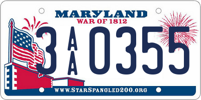 MD license plate 3AA0355