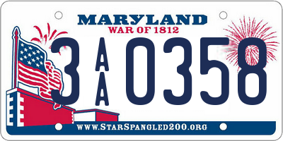 MD license plate 3AA0358