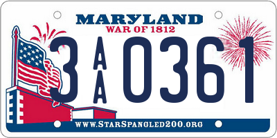 MD license plate 3AA0361