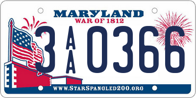 MD license plate 3AA0366
