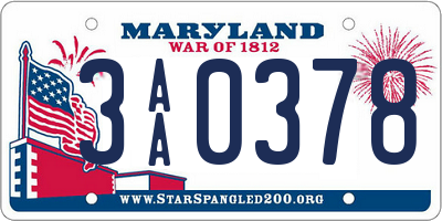 MD license plate 3AA0378