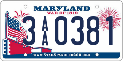 MD license plate 3AA0381