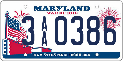 MD license plate 3AA0386