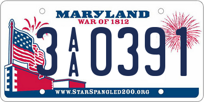 MD license plate 3AA0391