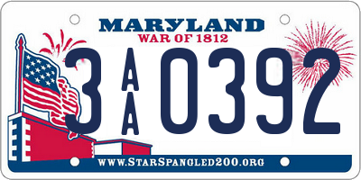 MD license plate 3AA0392