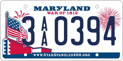 MD license plate 3AA0394