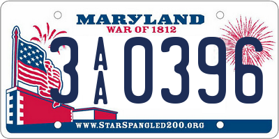 MD license plate 3AA0396