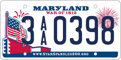 MD license plate 3AA0398