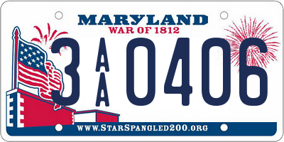 MD license plate 3AA0406