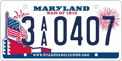 MD license plate 3AA0407