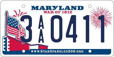MD license plate 3AA0411
