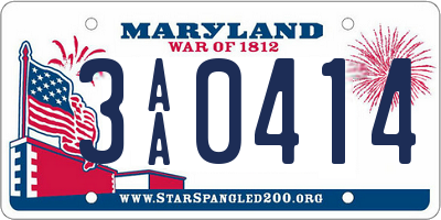 MD license plate 3AA0414