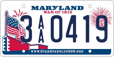 MD license plate 3AA0419