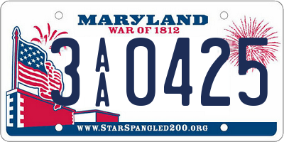 MD license plate 3AA0425