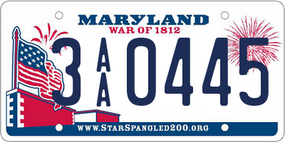 MD license plate 3AA0445