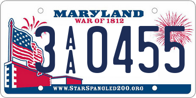 MD license plate 3AA0455