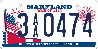 MD license plate 3AA0474