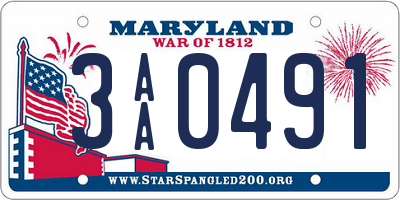 MD license plate 3AA0491