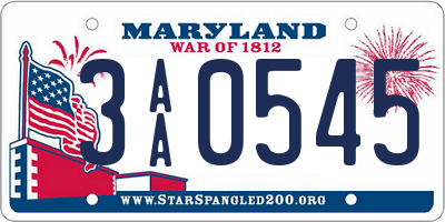 MD license plate 3AA0545
