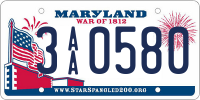 MD license plate 3AA0580