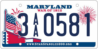 MD license plate 3AA0581