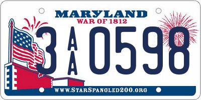 MD license plate 3AA0598
