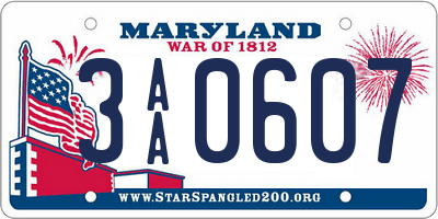 MD license plate 3AA0607