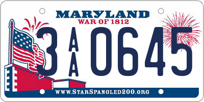 MD license plate 3AA0645