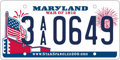 MD license plate 3AA0649