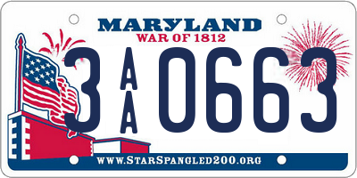 MD license plate 3AA0663