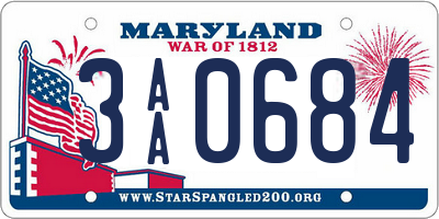 MD license plate 3AA0684
