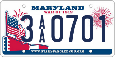 MD license plate 3AA0701