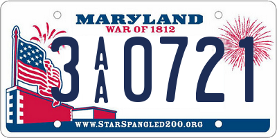 MD license plate 3AA0721