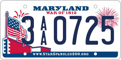 MD license plate 3AA0725